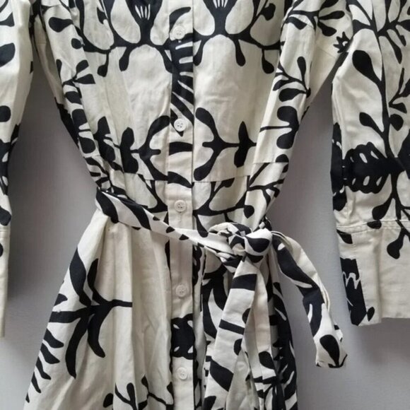 Zara Floral Printed Black White Kimono Belt Dress L - Picture 12 of 15